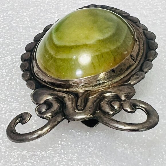 Egytian Revival AQ Large Taxco MX Silver Scarab Beetle Insect Brooch Serpentine - Picture 5 of 14